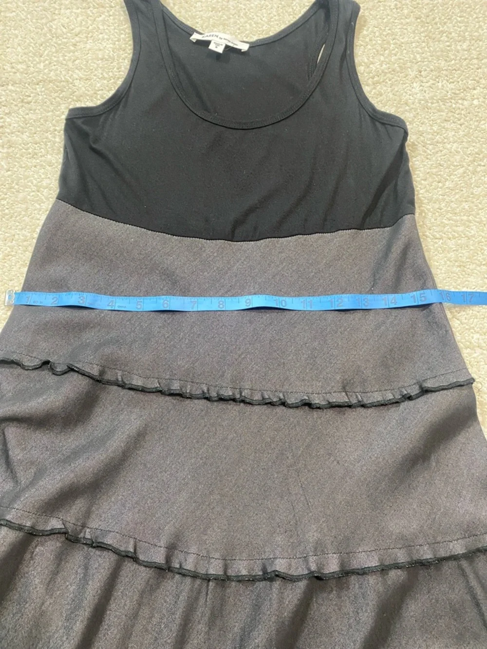 Sleeveless Black Top with Charcoal Tiered Maxi Skirt Karen by Kane Dress SizeS